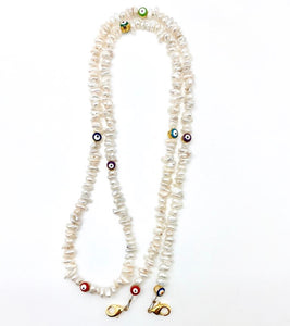 Mask Chain - Pearls, White with Evil Eye